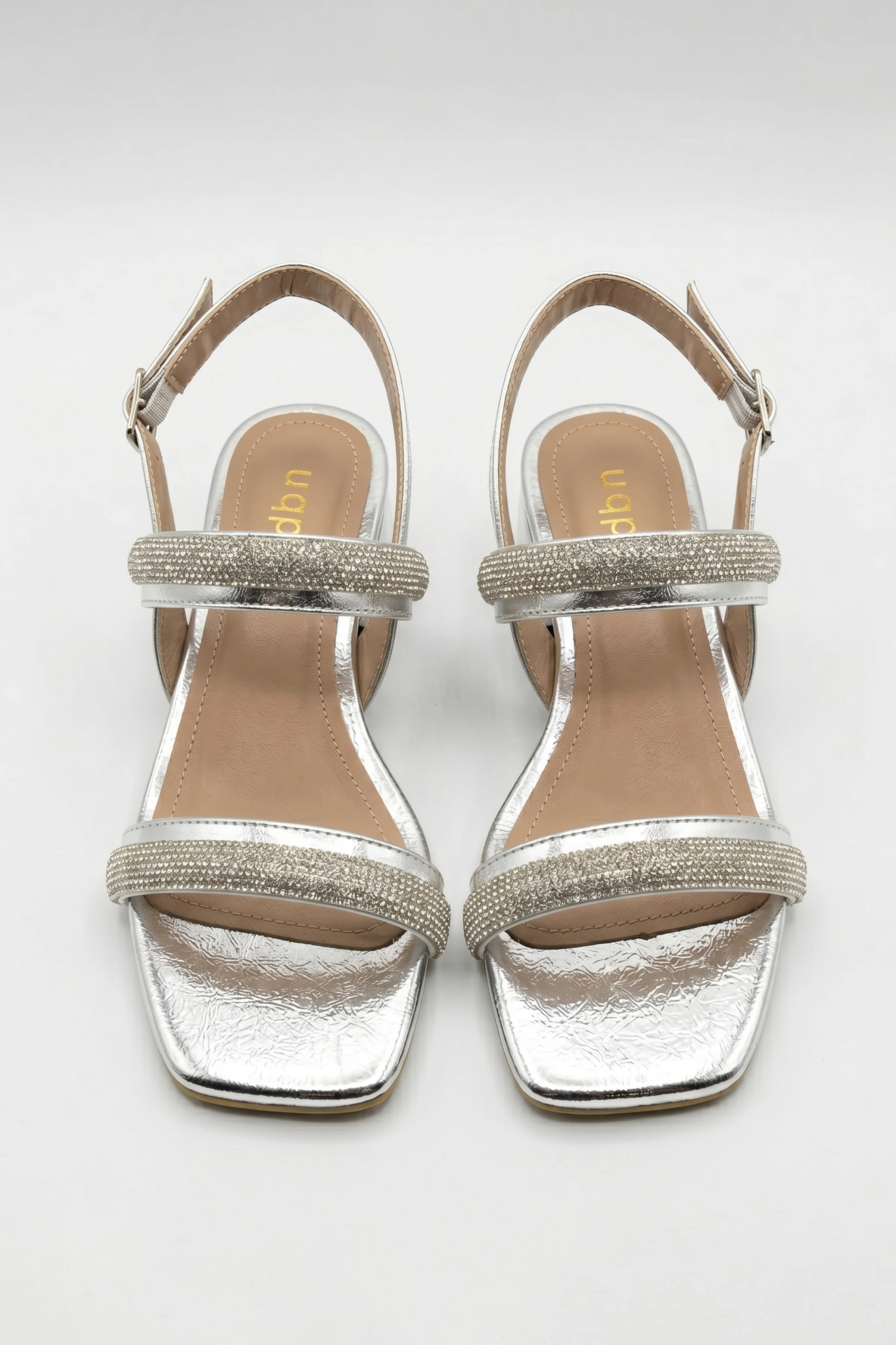 Silvia Taşlı İkili Bantlı Kısa Blok Topuklu Abiye Sandalet