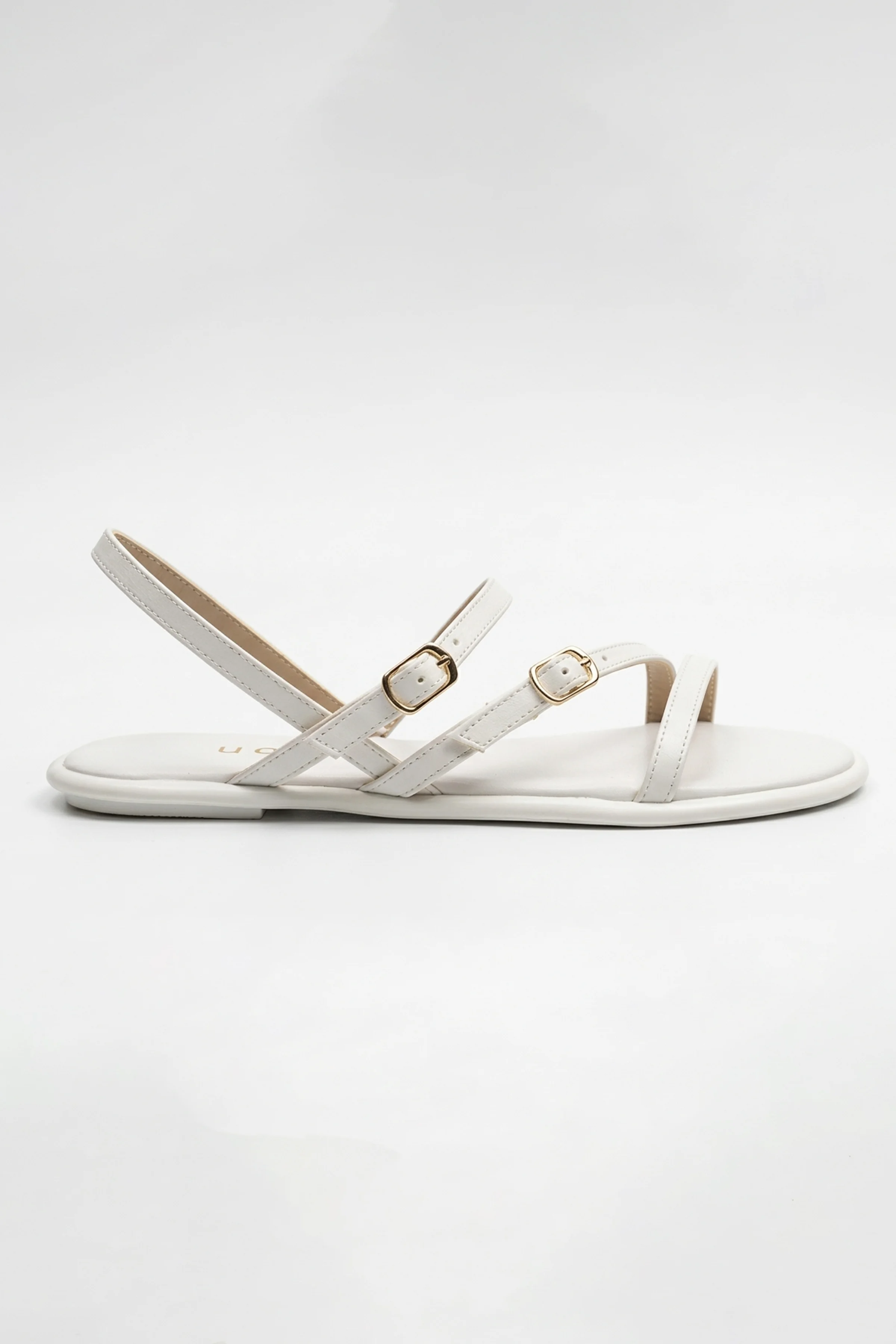 Tina İnce Çapraz Bantlı Tokalı Düz Taban Kadın Sandalet - BEYAZ CİLT