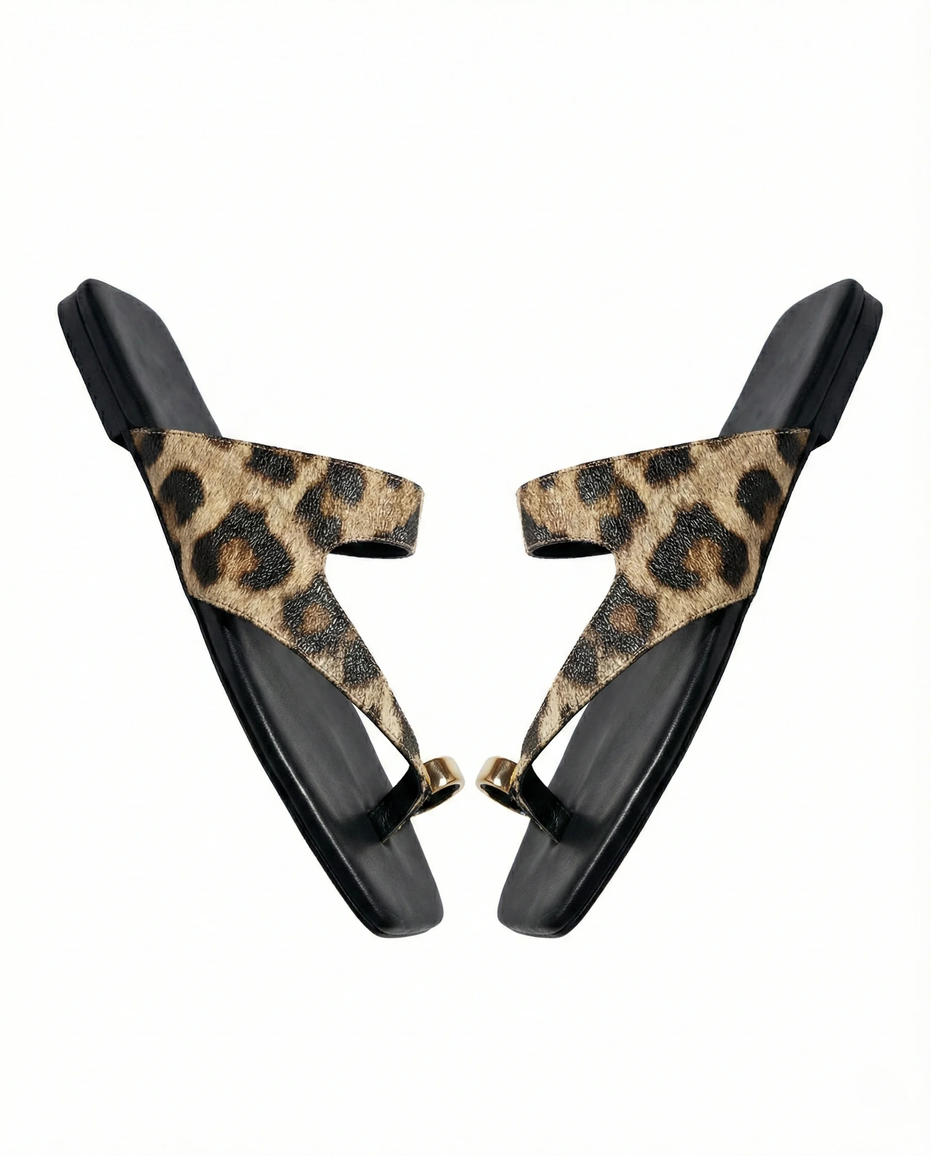 Doli Gold Halka Detaylı Parmak Arası Terlik - LEOPAR