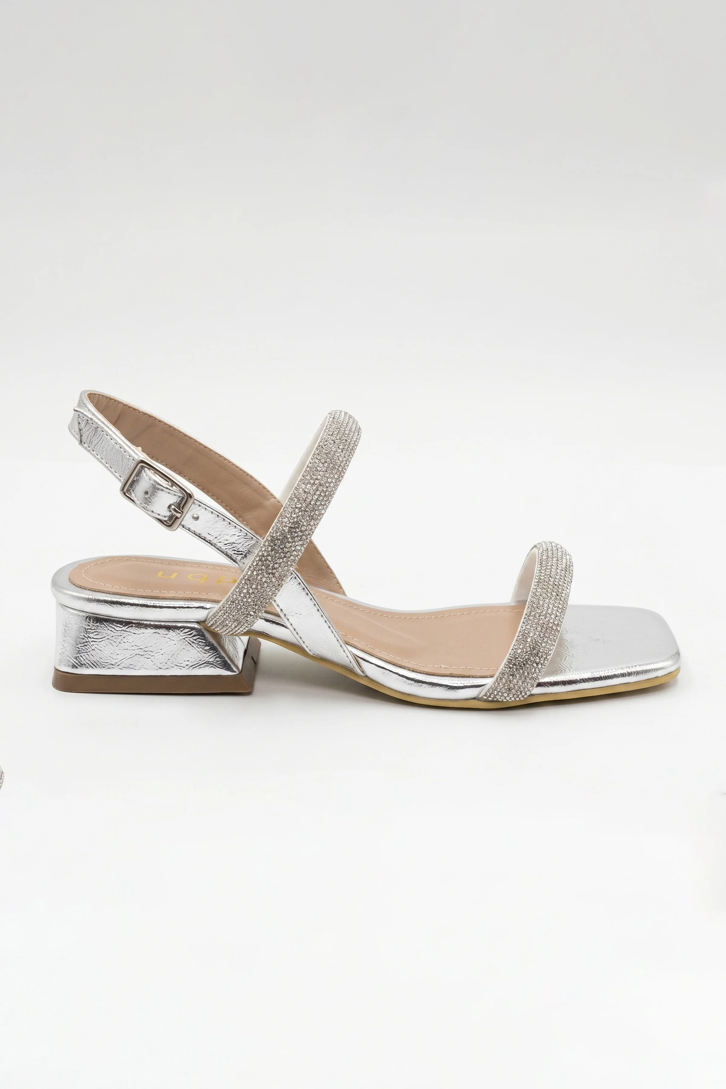 Silvia Taşlı İkili Bantlı Kısa Blok Topuklu Abiye Sandalet - GÜMÜŞ KIRIŞIK