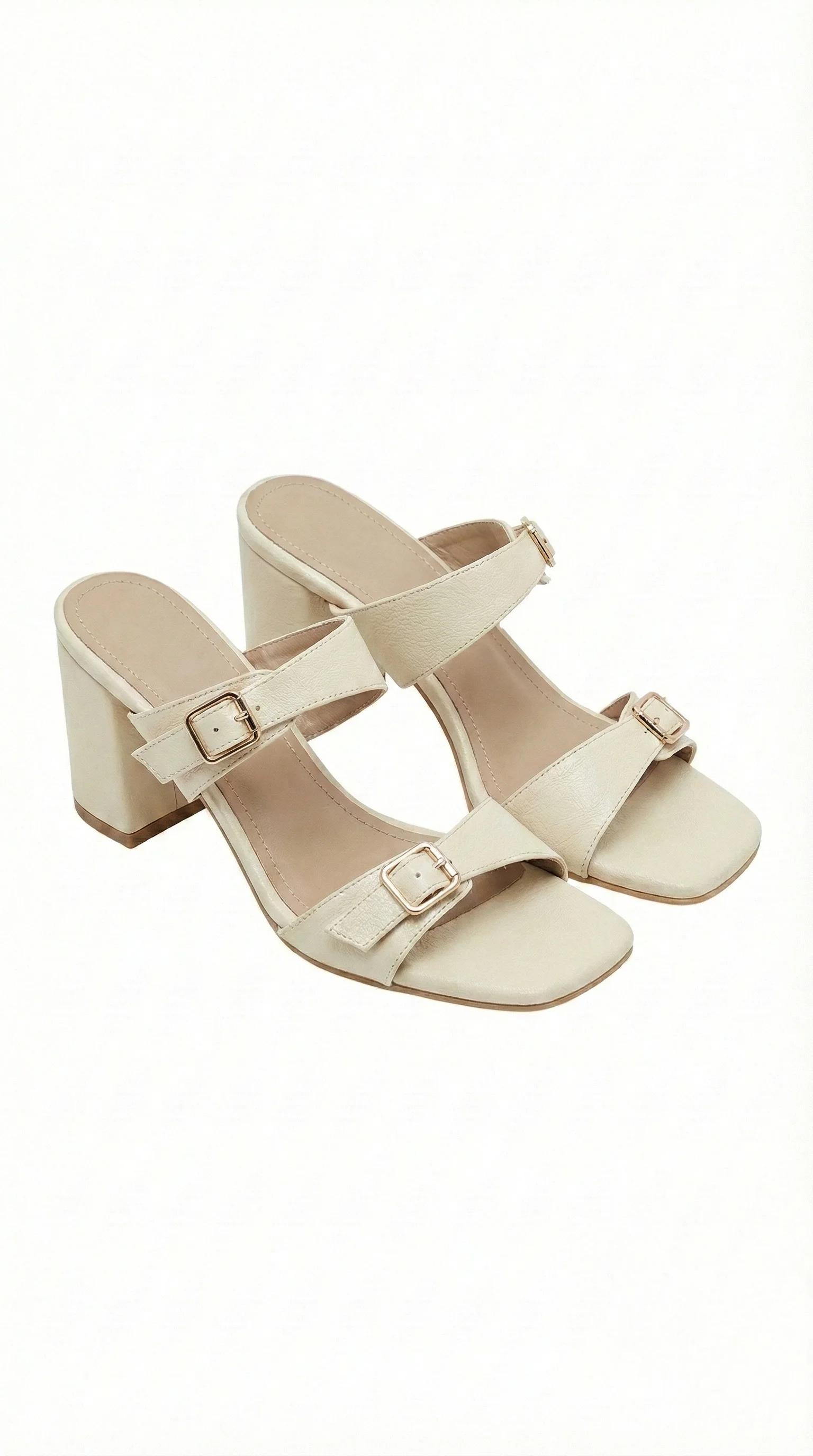 Belvia Çift Bantlı Toka Detaylı Topuklu Mule Terlik