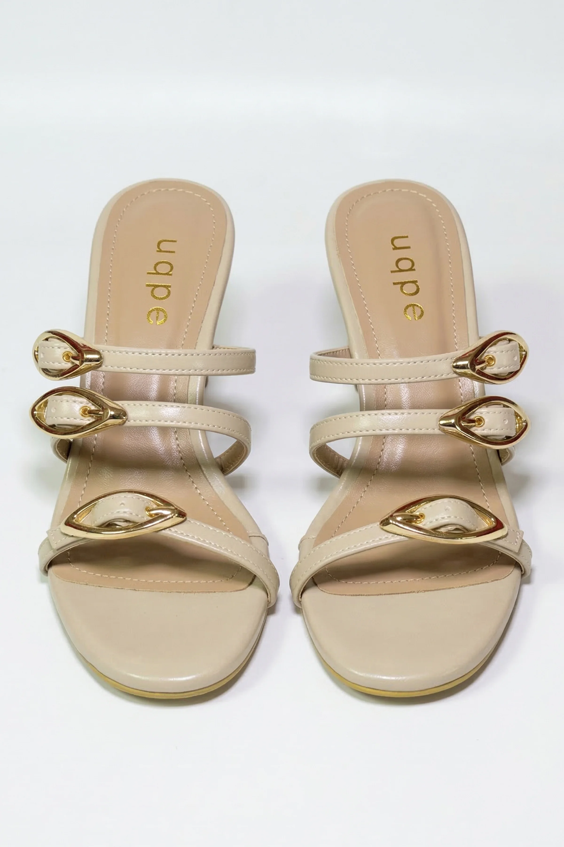 Vita Gold Toka Detaylı Üç Bantlı Topuklu Kadın Terlik