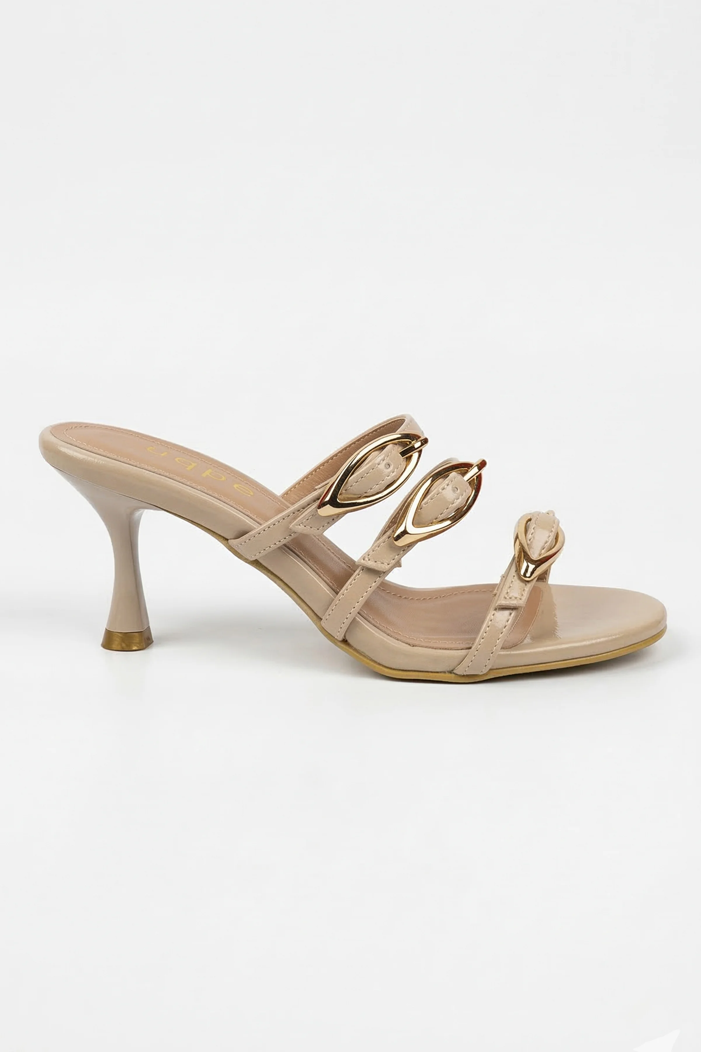 Vita Gold Toka Detaylı Üç Bantlı Topuklu Kadın Terlik - EKRU KIRIŞIK