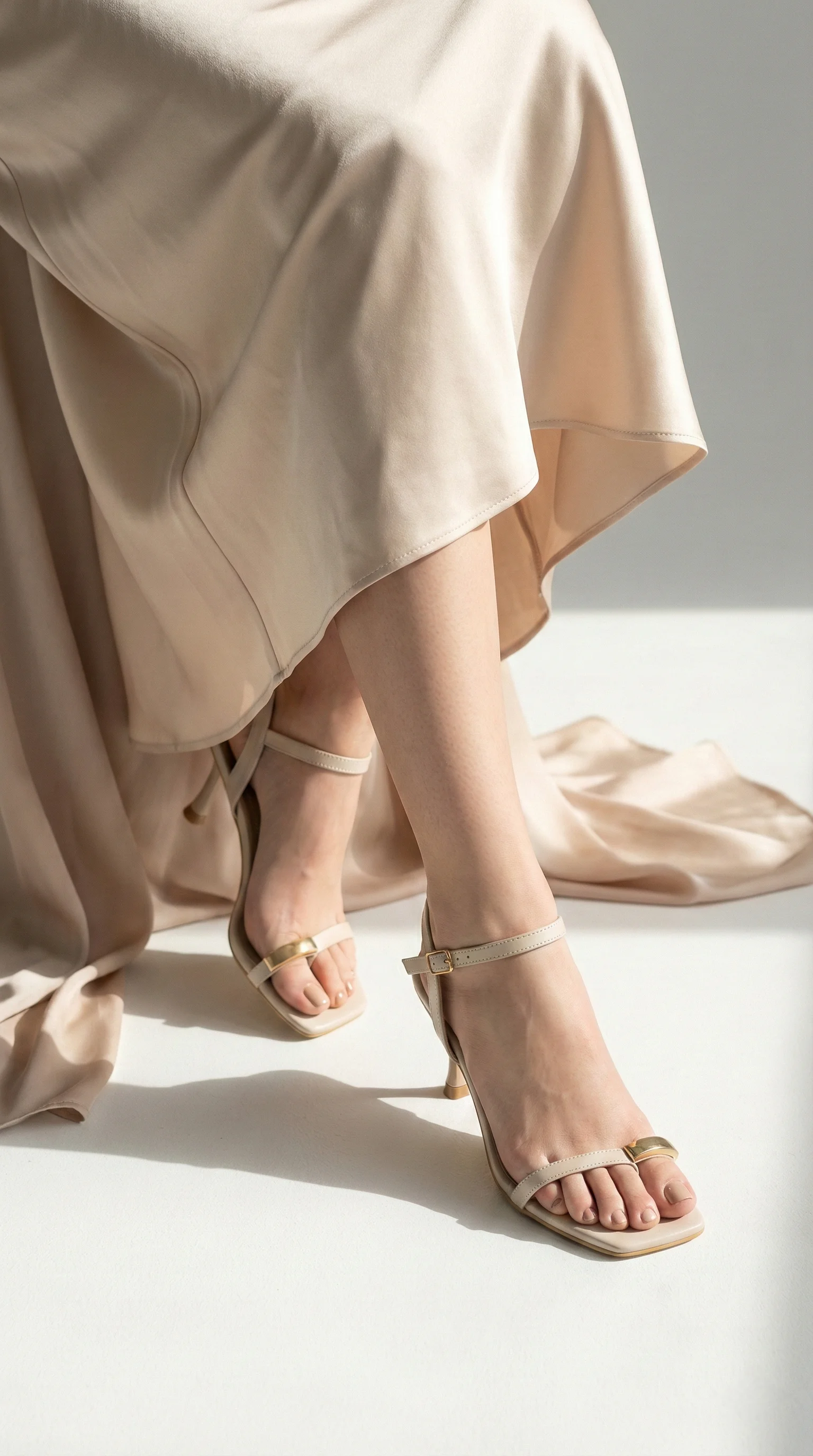 Mirala Gold Aksesuarlı Kadeh Topuklu Sandalet Serisi - EKRU