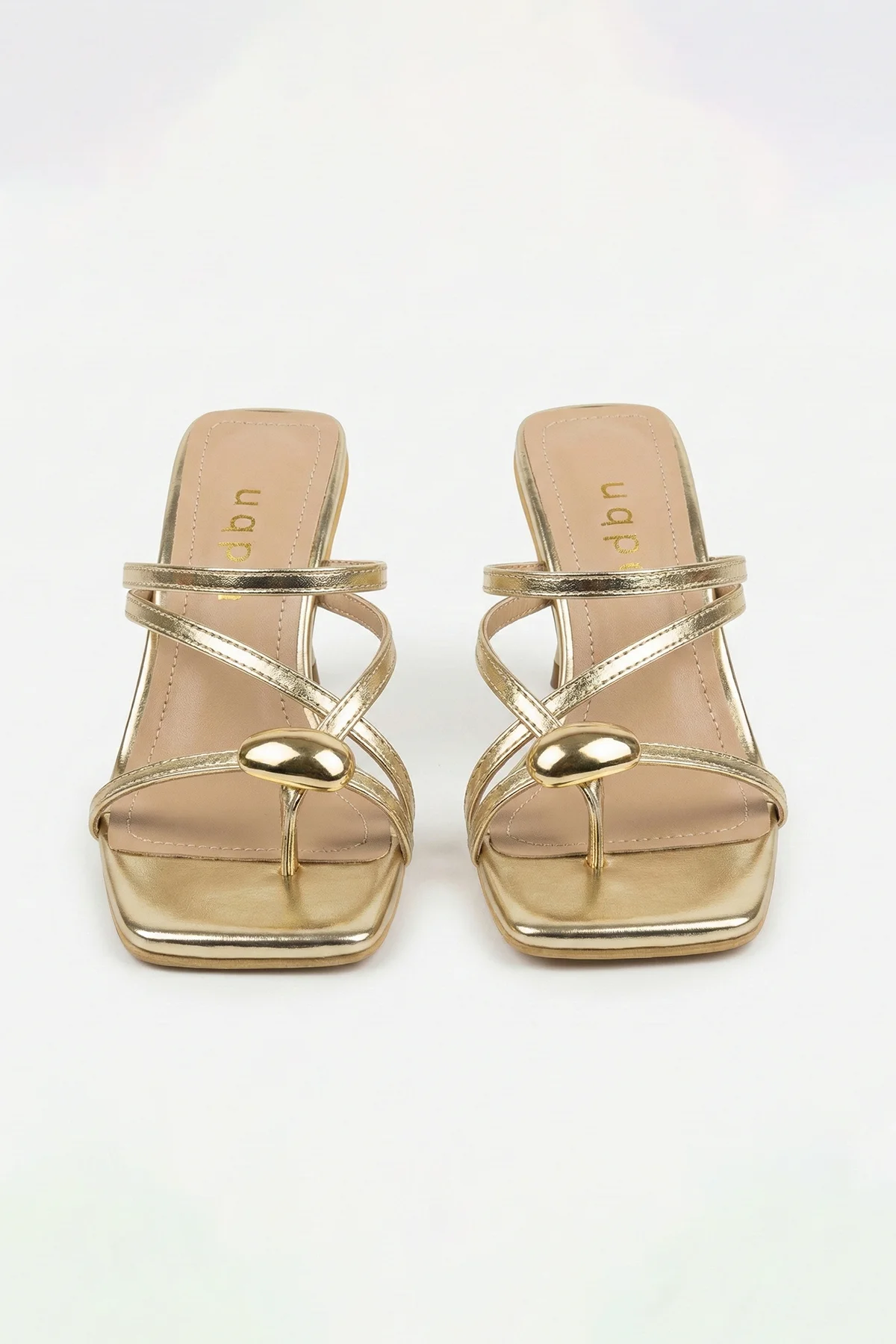 Dalia Gold Aksesuarlı İnce Bantlı Kadeh Topuklu Terlik